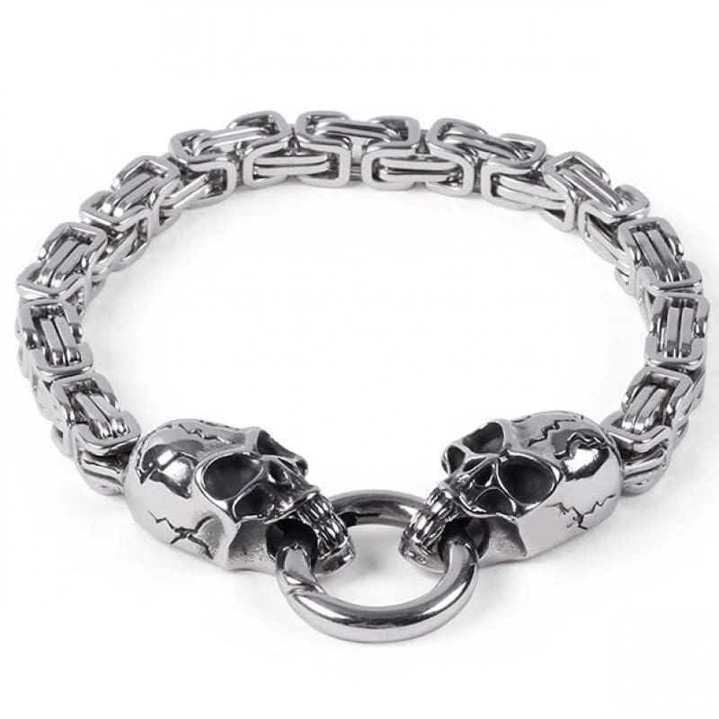 HAQUIL Skull Bracelet, Stainless Steel Byzantine King Chain Skull Linked Bracelet, Skull Jewelry Gift for Men - Image 2